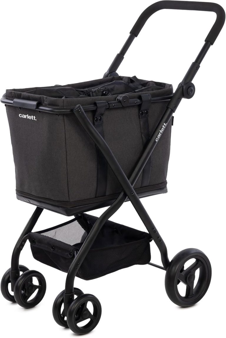 Carlett Cube S, chariot de courses pliable 4 roues, sac amovible 56 à 75 L, Noir