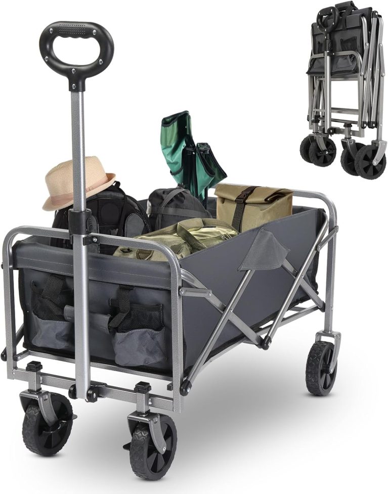 LEADZM Chariot Pliable, Chariot à roulettes avec Jusqu'à 100KG, Petit et léger, pour Transport, Extérieur Camping, Jardin, Festival, Gris Argenté