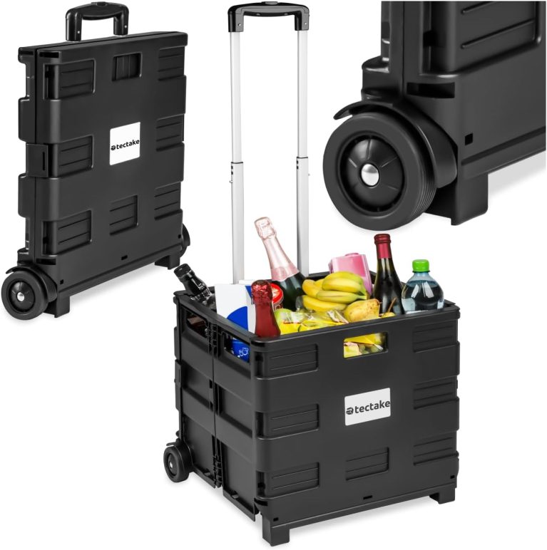tectake® Chariot de courses à roulettes pliable, Caddie de courses 45 x 37,5 x 45-97 cm, Charge max. 35 Kg, Chariot à roulettes multifonctions Marché, Outils, Pêche, Camping, Festival, Jardin, Trolley