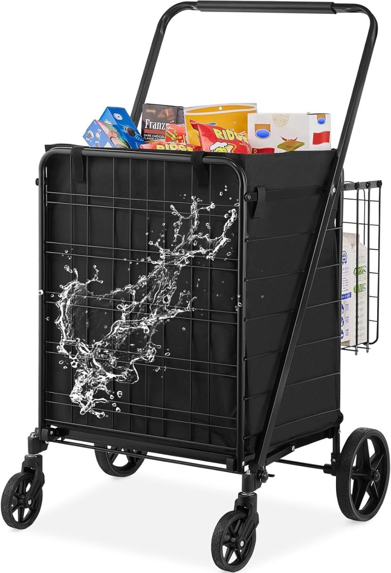 VEVOR Chariot de Courses Pliable avec Doublure imperméable Amovible, Grande capacité de 150 kg avec Double Panier, Roues pivotantes à 360°, Base en Maille métallique Dense, Chariot Utilitaire Robuste