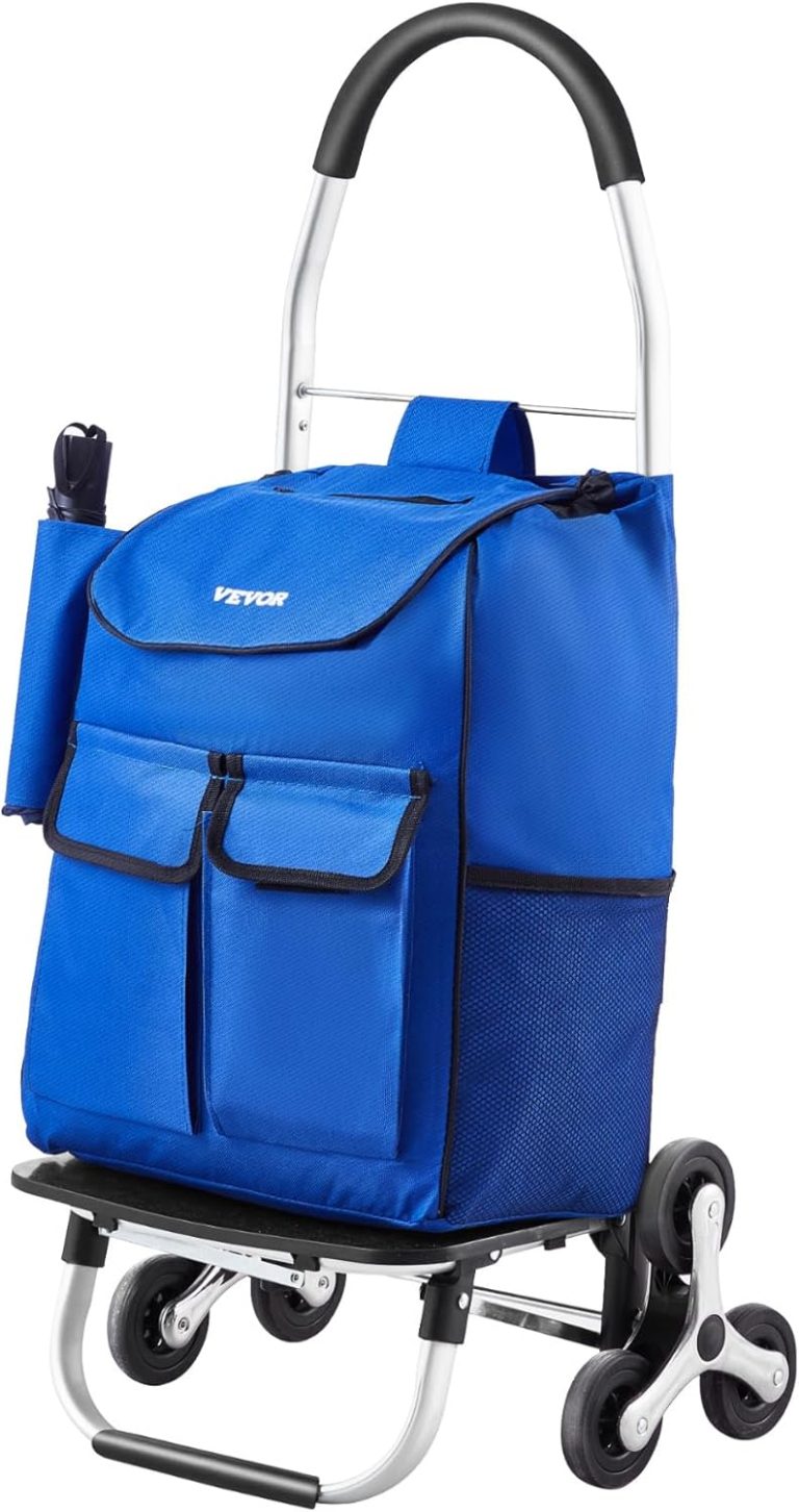 VEVOR Chariot de courses pliable 36 L, monte escalier 6 roues, sac tissu Oxford, Bleu