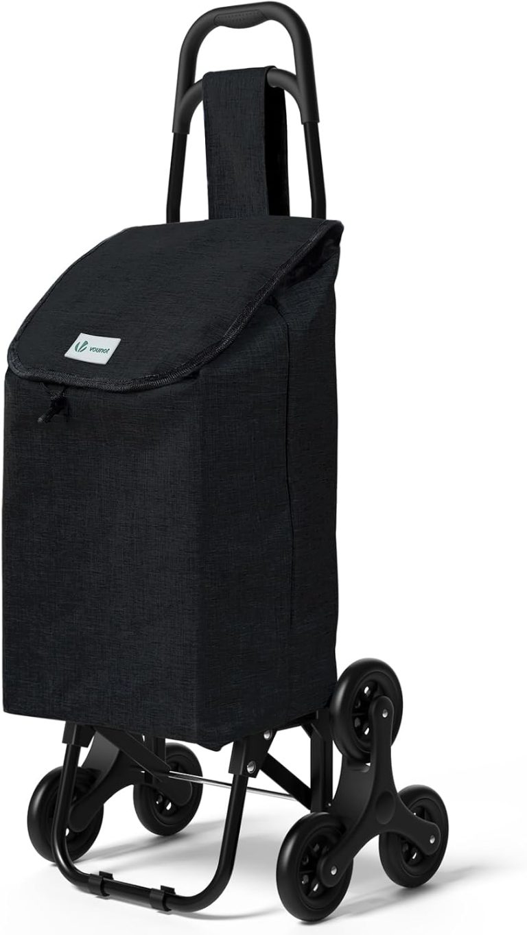 VOUNOT® Chariot de Courses 6 Roues avec Compartiment Imperméable Chariot Marché Pliable 2 en 1 Sac en Oxford Caddie à roulettes Chariot Montant Escalier Noir