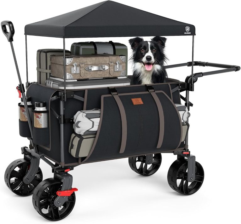 EVER ADVANCED Chariot de Plage Pliable XXL de 225 L à 150 kg avec Frein et Toit - Chariot de Plage avec Roues de 20x9 cm - pour Camping, Plage, Courses, Noir