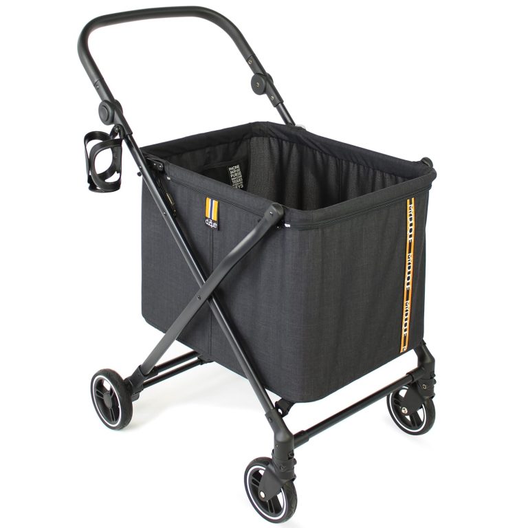 MY DUQUE Max Shopping Caddy - Chariot de Courses Personnel et Caddie de Courses Pliable avec 4 roulettes | Chariot Pliable avec Suspension, Frein à Pied, Porte-Gobelet et Design Moderne, 25 kg - Noir